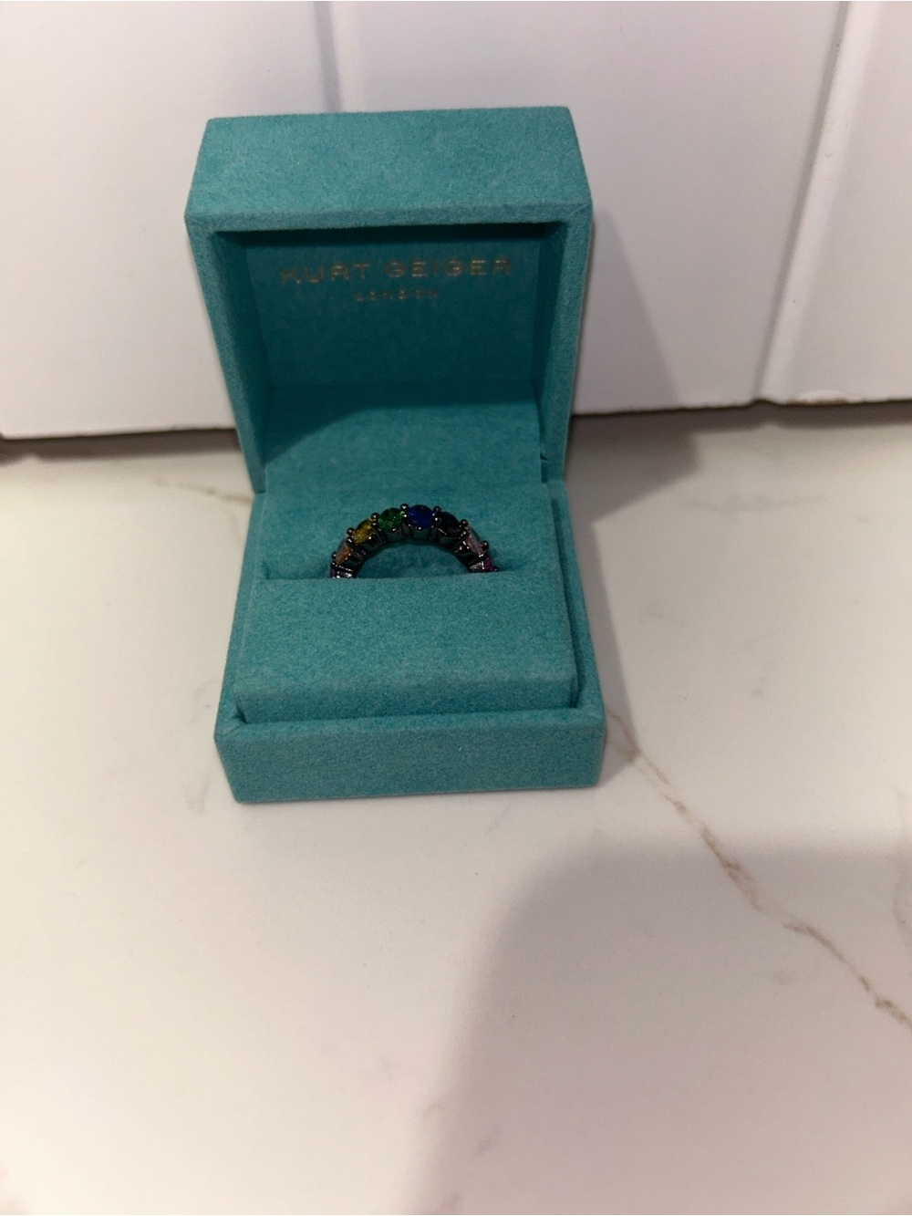 Kurt Geiger Rainbow Crystal Ring Multicolor Stones,black hardware NIB/NWT - Picture 10 of 11